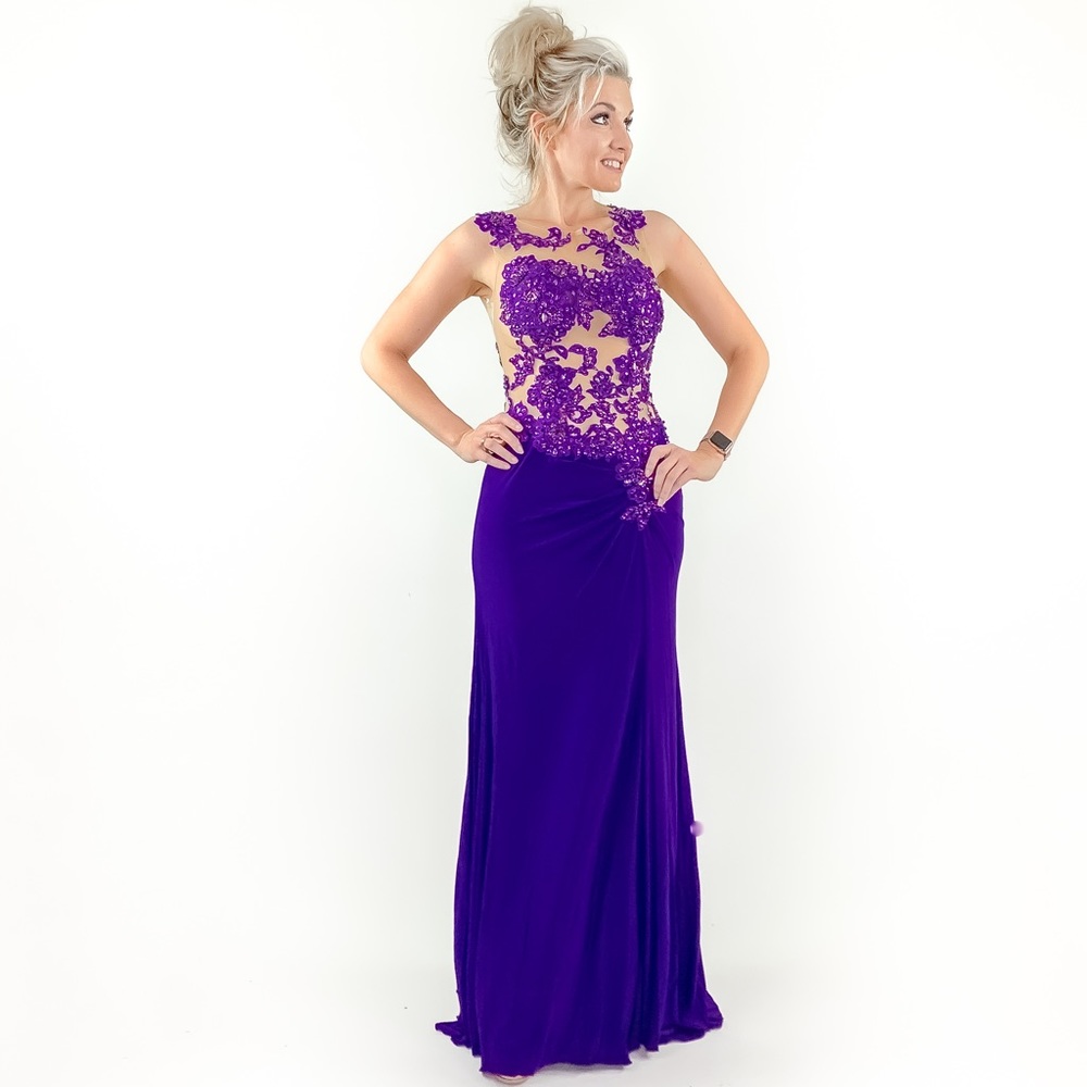 Purple Illusion Pageant Evening Gown Prom Dress - Picture 7 of 8